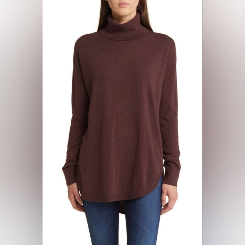 Treasure & Bond Turtleneck Sweater Burgundy Tunic Small